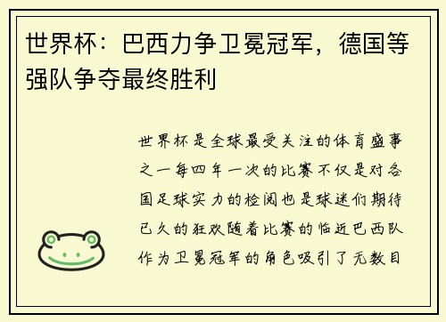 世界杯：巴西力争卫冕冠军，德国等强队争夺最终胜利