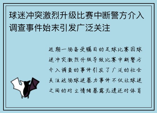 球迷冲突激烈升级比赛中断警方介入调查事件始末引发广泛关注
