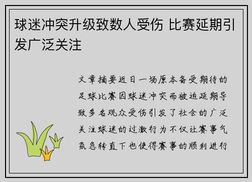 球迷冲突升级致数人受伤 比赛延期引发广泛关注